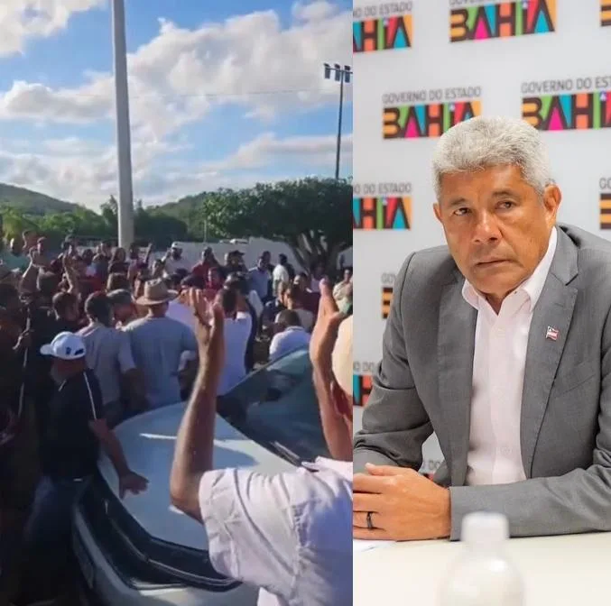 Jerônimo deixa estádio pelos fundos para evitar manifestação de cacauicultores em Gandu