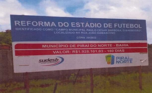 Após atrasos, construção do Estádio em Piraí do Norte tem nova empresa para concluir obra ao custo de R$ 1,2 milhão
