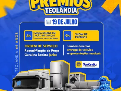 Teolândia celebra 64 anos de emancipação política com missa, prêmios, obras e entrega de veículos