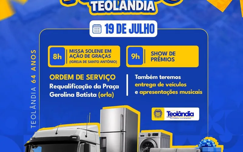 Teolândia celebra 64 anos de emancipação política com missa, prêmios, obras e entrega de veículos