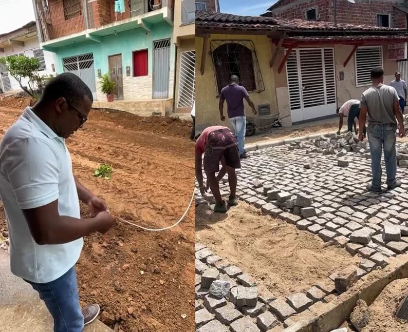 Vereador Dai celebra conclusão da obra de calçamento em rua do Teotônio Calheira