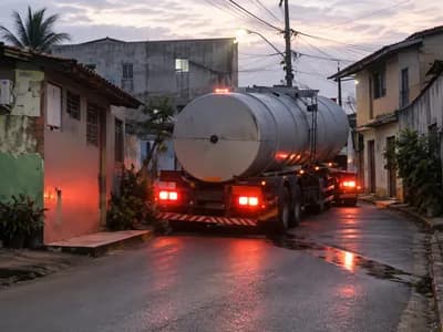 Caminhão-tanque "empacado" em rua no Leonel Ribeiro