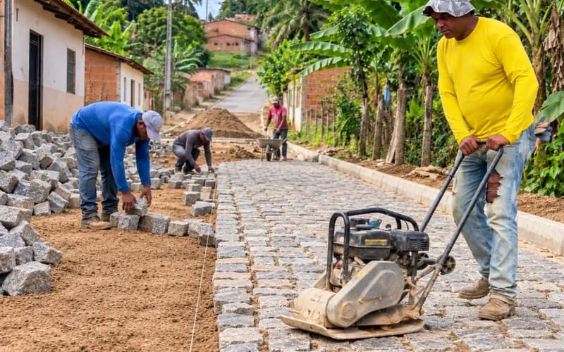 Obra de pavimentação avança na comunidade de Novolândia, em Teolândia