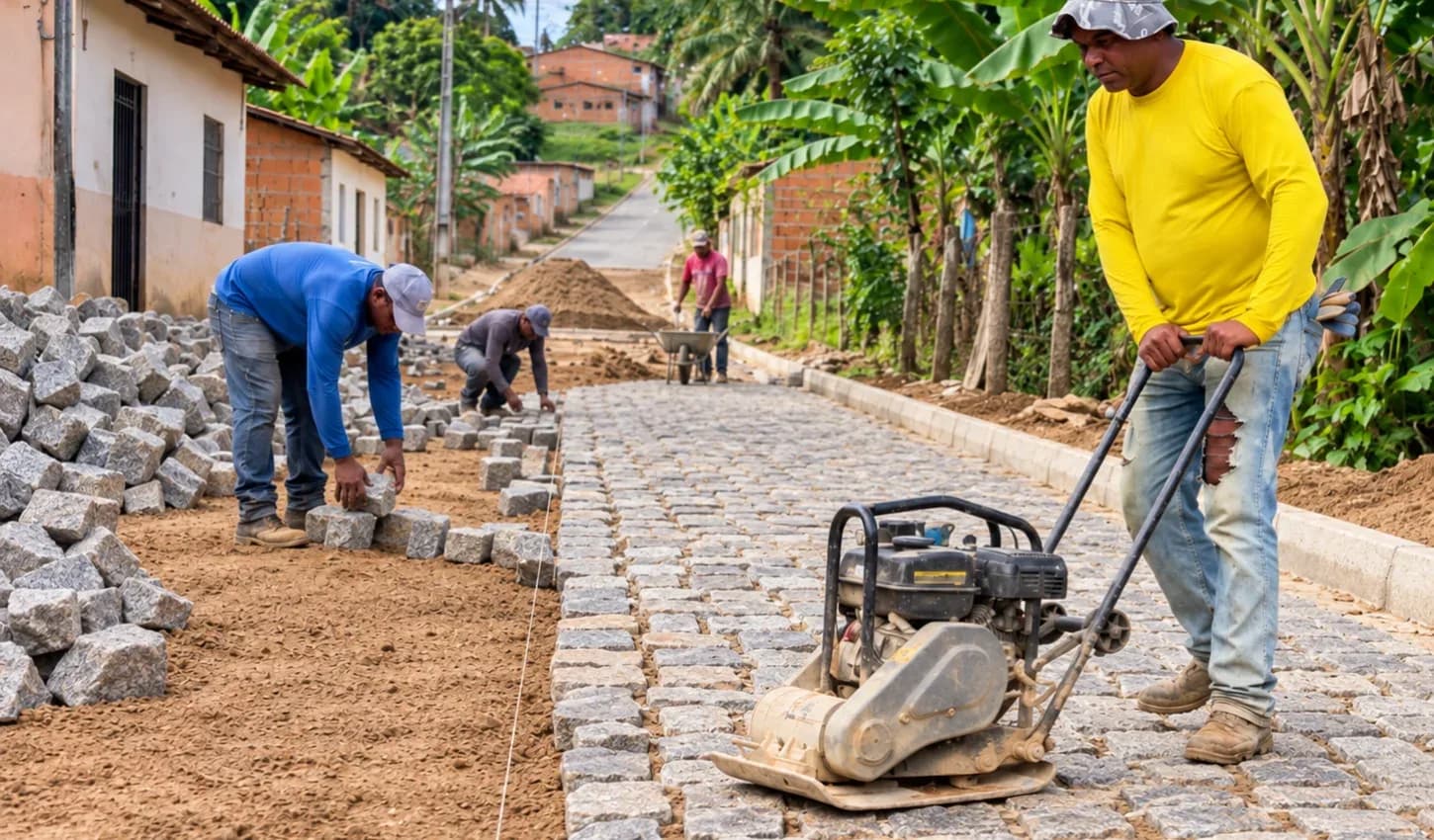 Obra de pavimentação avança na comunidade de Novolândia, em Teolândia