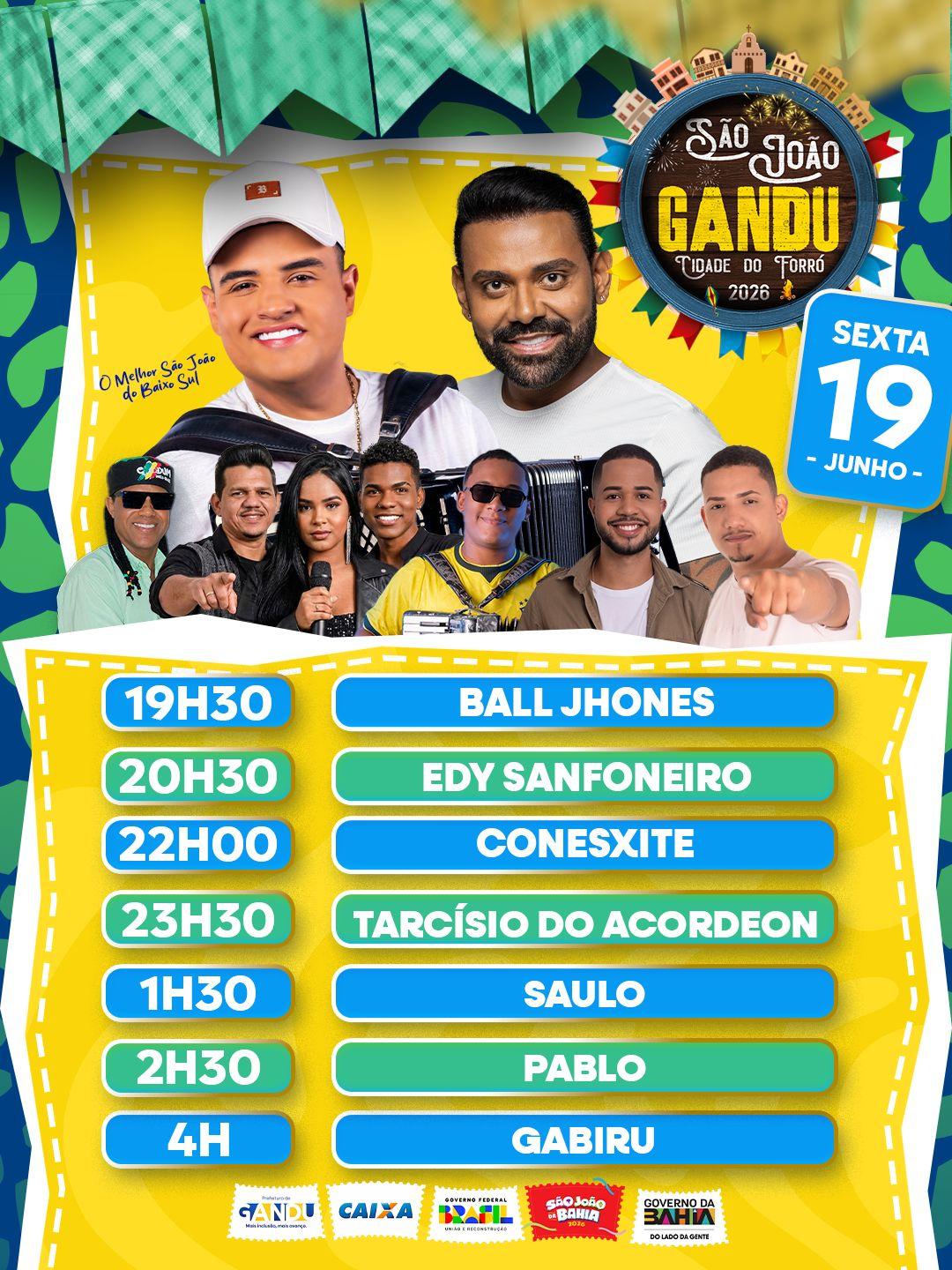 Prefeitura divulga programação completa do São João de Gandu com mais de 30 shows em cinco dias de festa