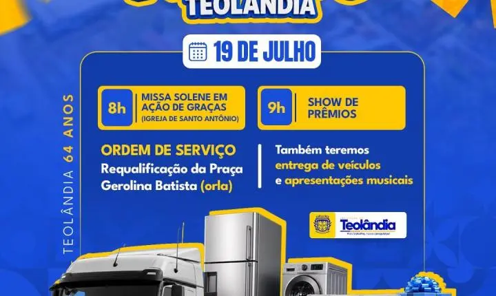 Teolândia celebra 64 anos de emancipação política com missa, prêmios, obras e entrega de veículos